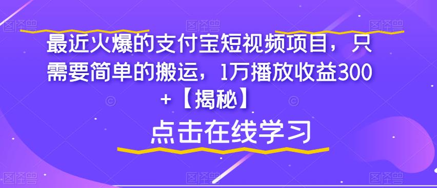 图片[1]-目前最火爆的支付宝短视频项目【揭秘】简单搬运，1万播放收益300+-暗冰资源网